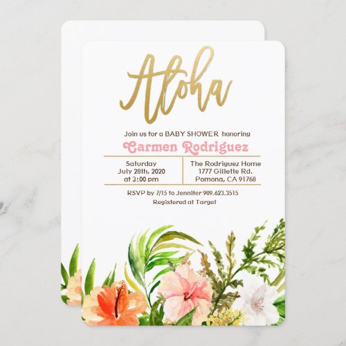 Aloha Tropical Baby Shower Floral Invitation