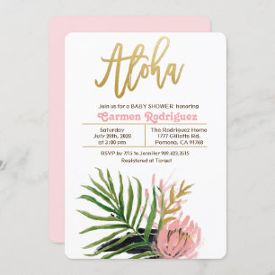 Aloha Tropical Baby Shower Floral Invitation