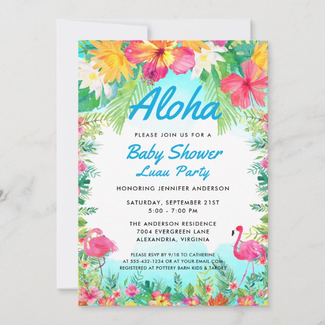 Aloha Tropical Baby Shower Luau Invitation Blue (Front)