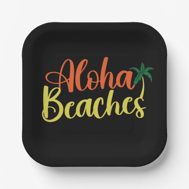 Aloha Tropical Beach design Paper Plates (Front)