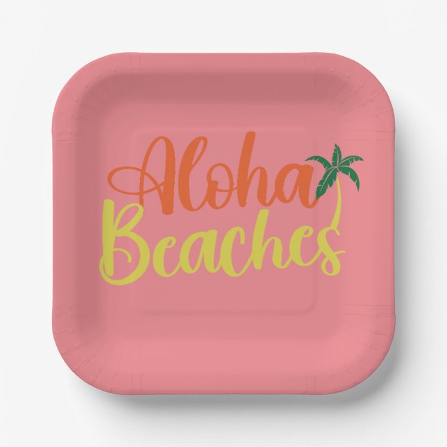 Aloha Tropical Beach design Paper Plates (Front)