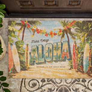 Aloha Tropical Beach House   Monogram Fiber Doormat