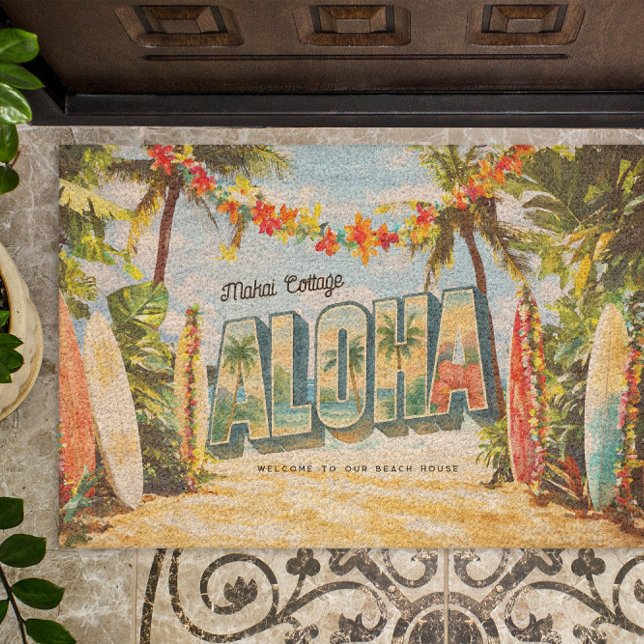 Aloha Tropical Beach House | Monogram Fiber Doormat (Creator Uploaded)