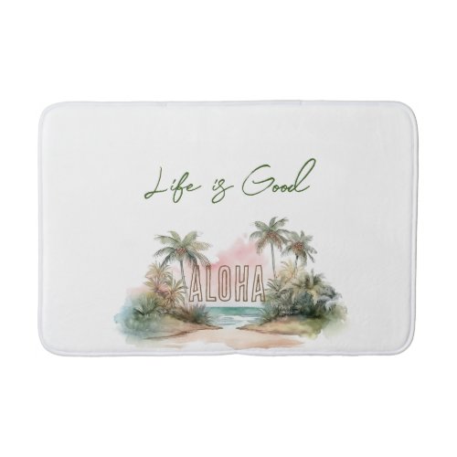 Aloha Tropical Beach Palm Trees Bath Mat