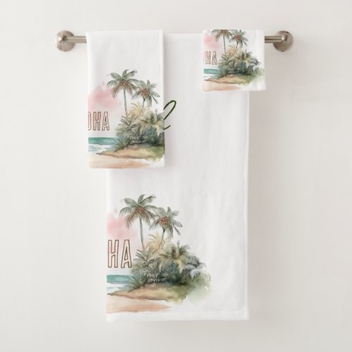 Aloha Tropical Beach Palm Trees Bath Towel Set