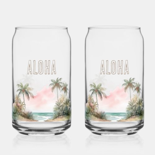 Aloha Tropical Beach Palm Trees Can Glass