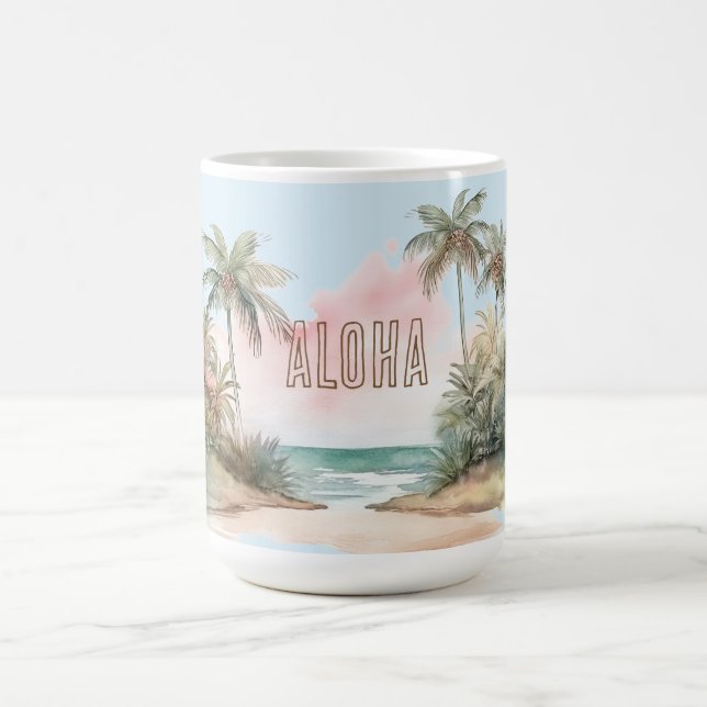 Aloha Tropical Beach Palm Trees Coffee Mug (Center)
