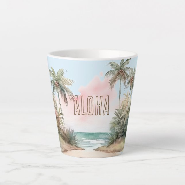 Aloha Tropical Beach Palm Trees Latte Mug (Front)