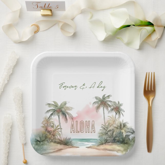 Aloha Tropical Beach Palm Trees Paper Plates (Wedding)