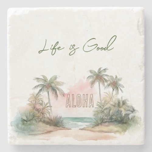 Aloha Tropical Beach Palm Trees Stone Coaster