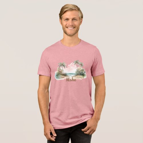 Aloha Tropical Beach Palm Trees Tri_Blend Shirt