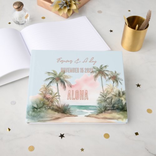 Aloha Tropical Beach Palm Trees Wedding Foil Guest Book