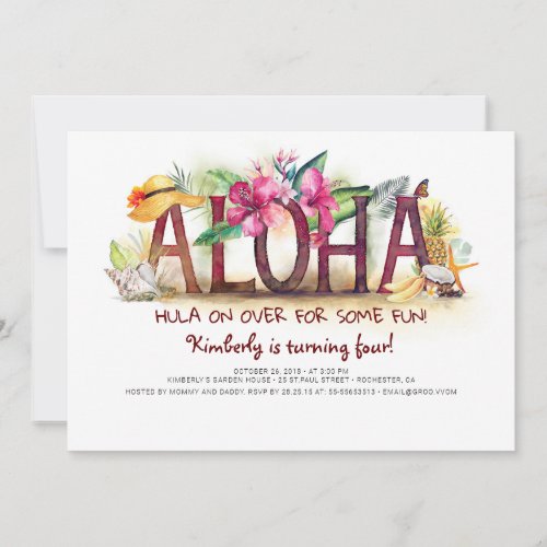 Aloha Tropical Beach Pineapple Birthday Invitation