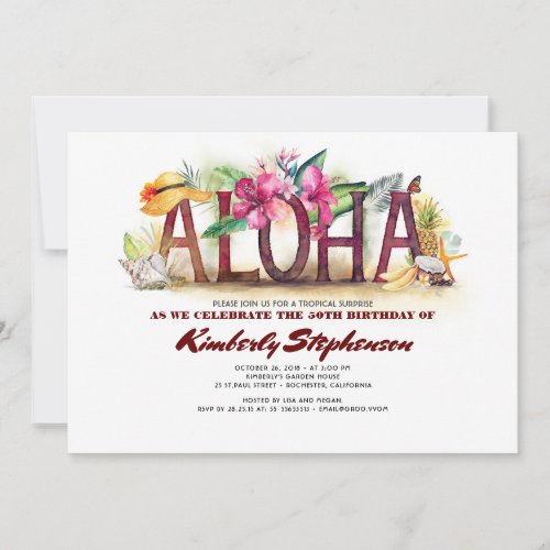 Aloha Tropical Beach  Pineapple Hawaiian Birthday Invitation