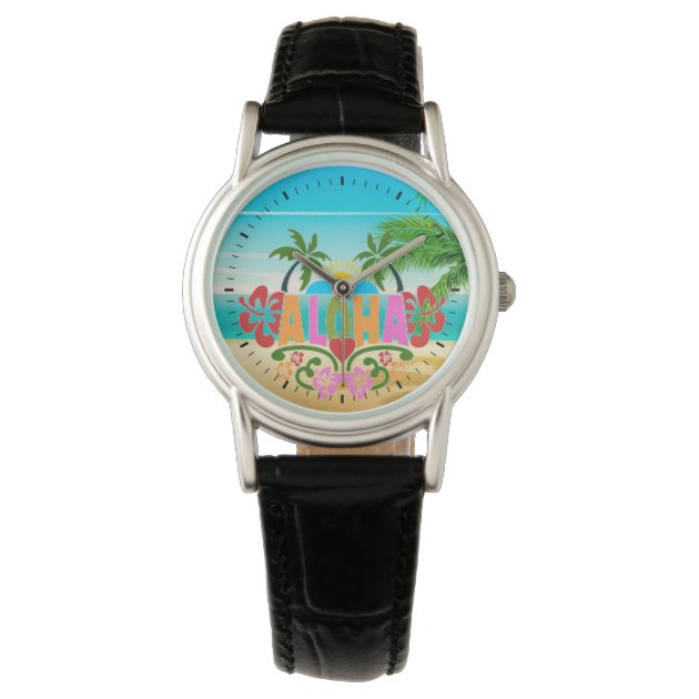 aloha tropical beach scene flowers watch r47332728af1b418d9c11377492ee47e4 zd5u6 630