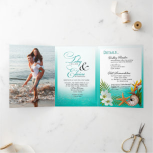 Aloha Tropical Beach wedding Tri-Fold Invitation