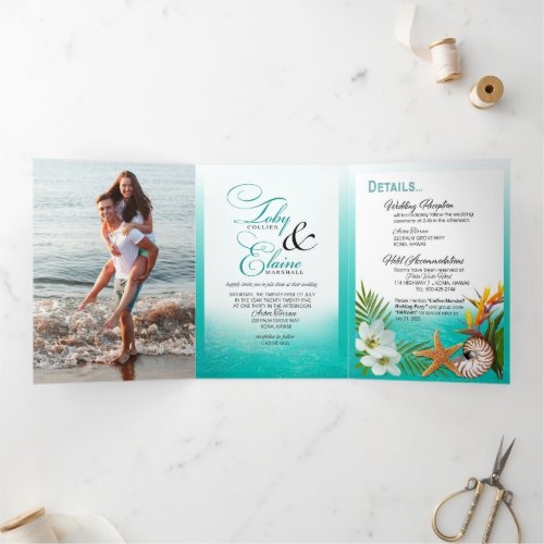 Aloha Tropical Beach wedding Tri_Fold Invitation