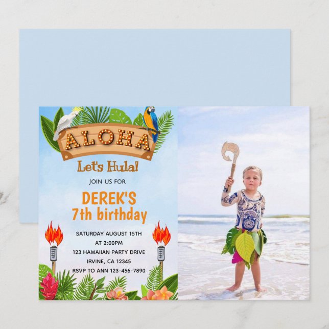 Aloha Tropical Birthday Invitation With Photo (Front/Back)