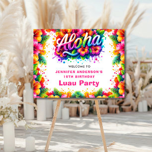 Aloha Tropical Birthday Luau Party Welcome Sign
