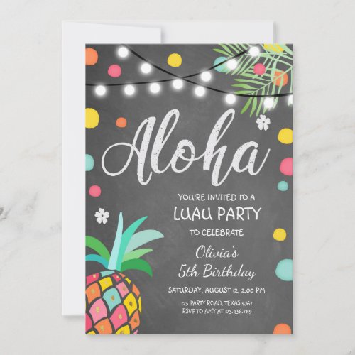 Aloha Tropical Birthday party invite Hawaii Luau