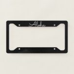 Aloha Tropical Black White Custom Colors Cute License Plate Frame<br><div class="desc">Designed with text template for "Aloha" in black background. You may change the background color as you like.</div>