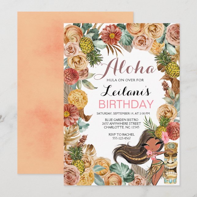 Aloha Tropical Boho Luau Birthday Invitation (Front/Back)