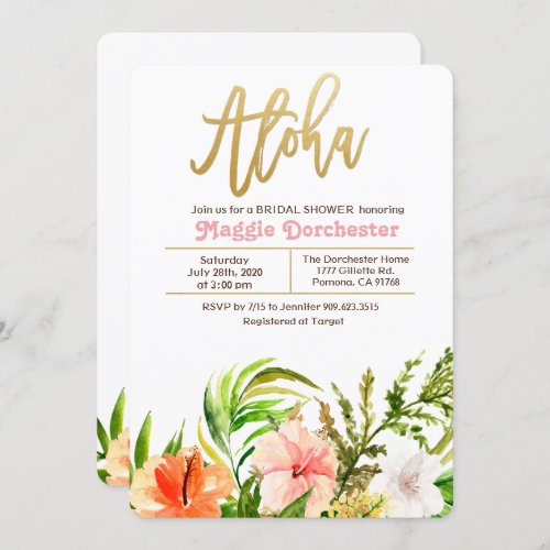 Aloha Tropical Bridal Shower Floral Invitation