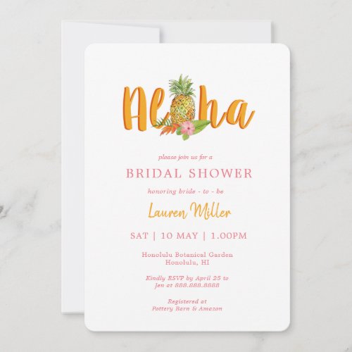 Aloha Tropical  bridal shower  Invitation
