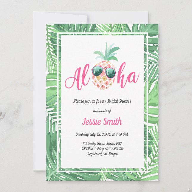 Aloha Tropical Bridal Shower Invitation Pineapple (Front)