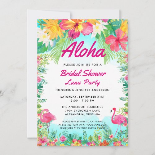 Aloha Tropical Bridal Shower Luau Invitation
