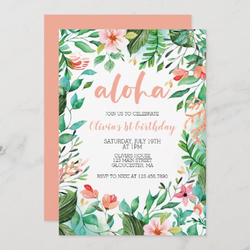 Aloha Tropical first birthday luau Invitation