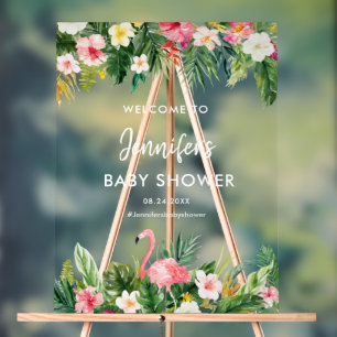 Aloha Tropical Flamingo Baby Shower Acrylic Sign