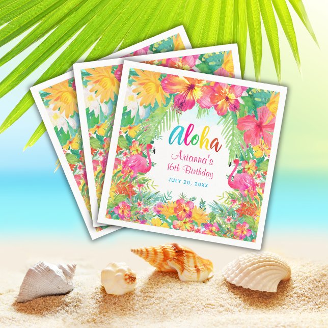 Aloha Tropical Flamingo Birthday Luau Paper Napkins (Creator Uploaded)