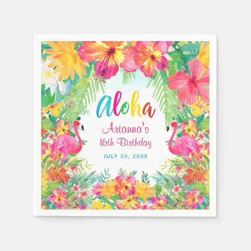 Aloha Tropical Flamingo Birthday Luau Paper Napkins