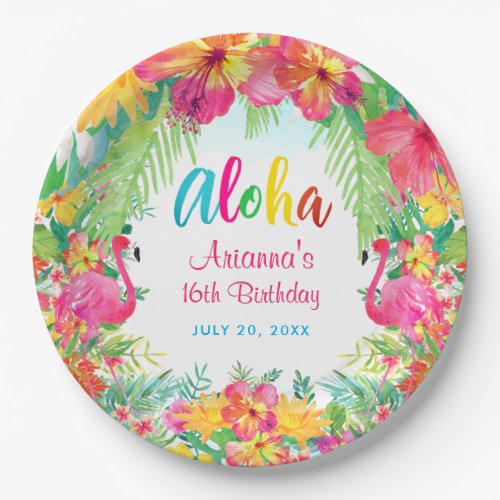 Aloha Tropical Flamingo Birthday Luau Paper Plates