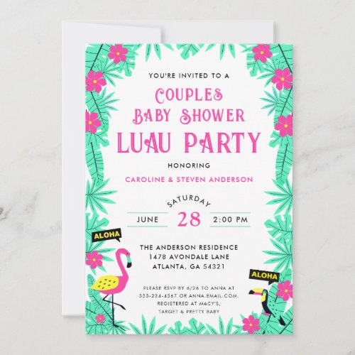 Aloha Tropical Flamingo Couples Baby Shower Luau  Invitation