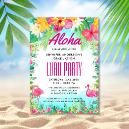 Aloha Tropical Flamingo Graduation Luau Party Invitation