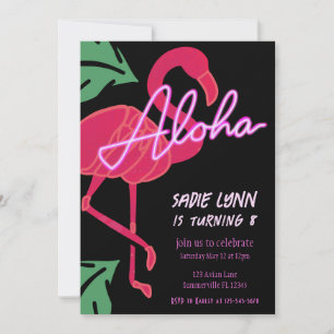 Aloha Tropical Flamingo Hawaiian Birthday Invitation