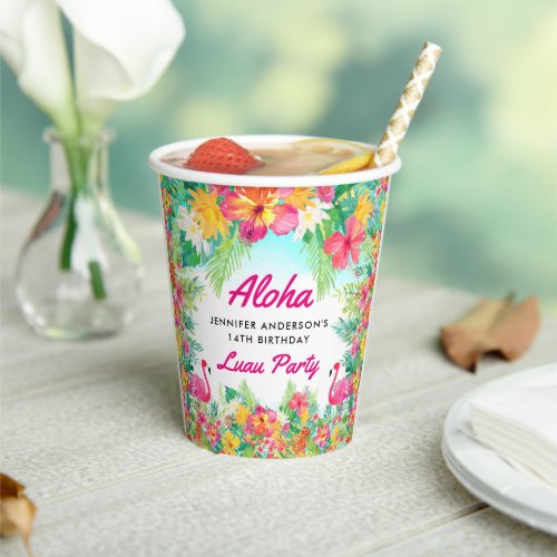Aloha Tropical Flamingo Luau Birthday Paper Cups