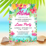 Aloha Tropical Flamingo Luau Party Birthday Invitation<br><div class="desc">Features bright tropical hibiscus flowers,  fun flamingos,  and personalized with your information.  Perfect for all types of events!  Design©Rosalind Moore,  Cherry Lane Designs.</div>