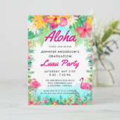Aloha Tropical Flamingo Luau Party Graduation Invitation (Standing Front)