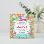Aloha Tropical Flamingo Luau Party Square Birthday Invitation (Standing Front)