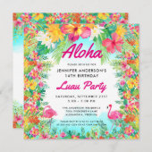 Aloha Tropical Flamingo Luau Party Square Birthday Invitation (Front/Back)