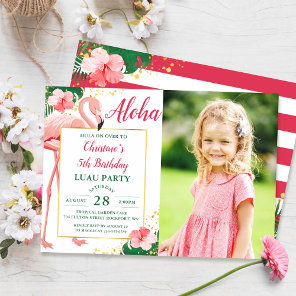Aloha Tropical Flamingo Pink Floral Birthday Photo Invitation