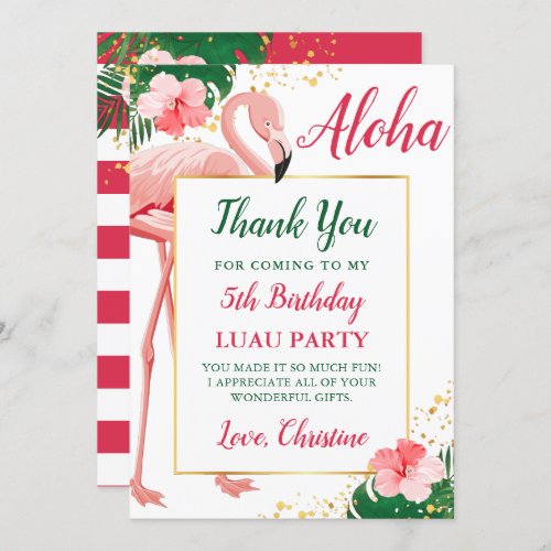 Aloha Tropical Flamingo Pink Floral Birthday Thank You Card