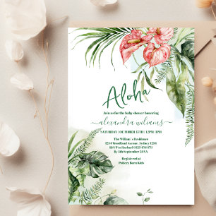 Aloha tropical floral baby shower invitation