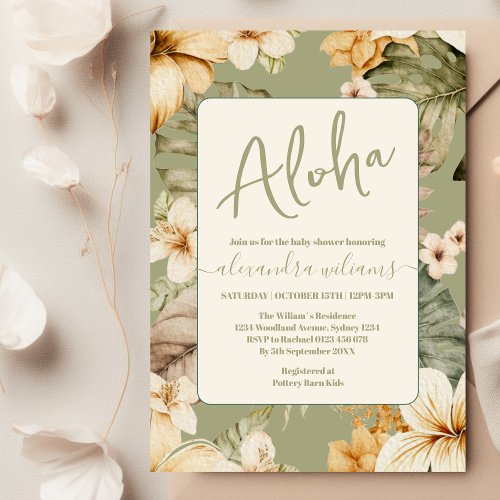 Aloha tropical floral baby shower invitation
