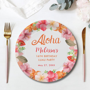 Aloha Tropical Floral Birthday Luau Party  Paper Plates