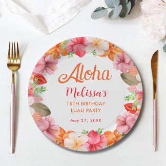 Aloha Tropical Floral Birthday Luau Party  Paper Plates