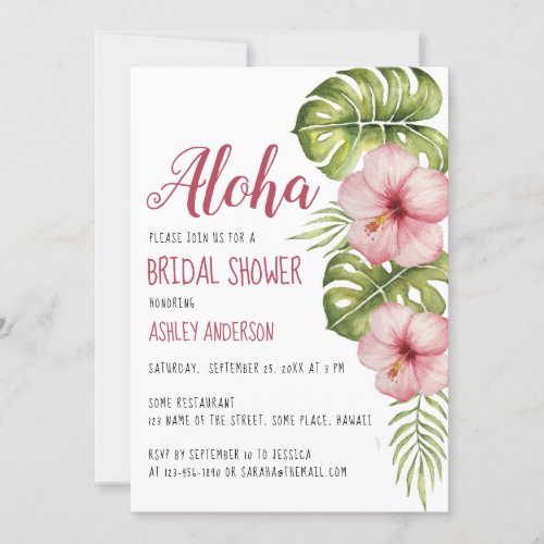 Aloha Tropical Floral Bridal Shower Pink Hibiscus Invitation